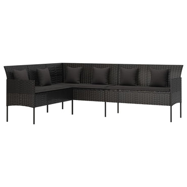 vidaXL Canapé de jardin d'angle avec coussins Noir Résine tressée