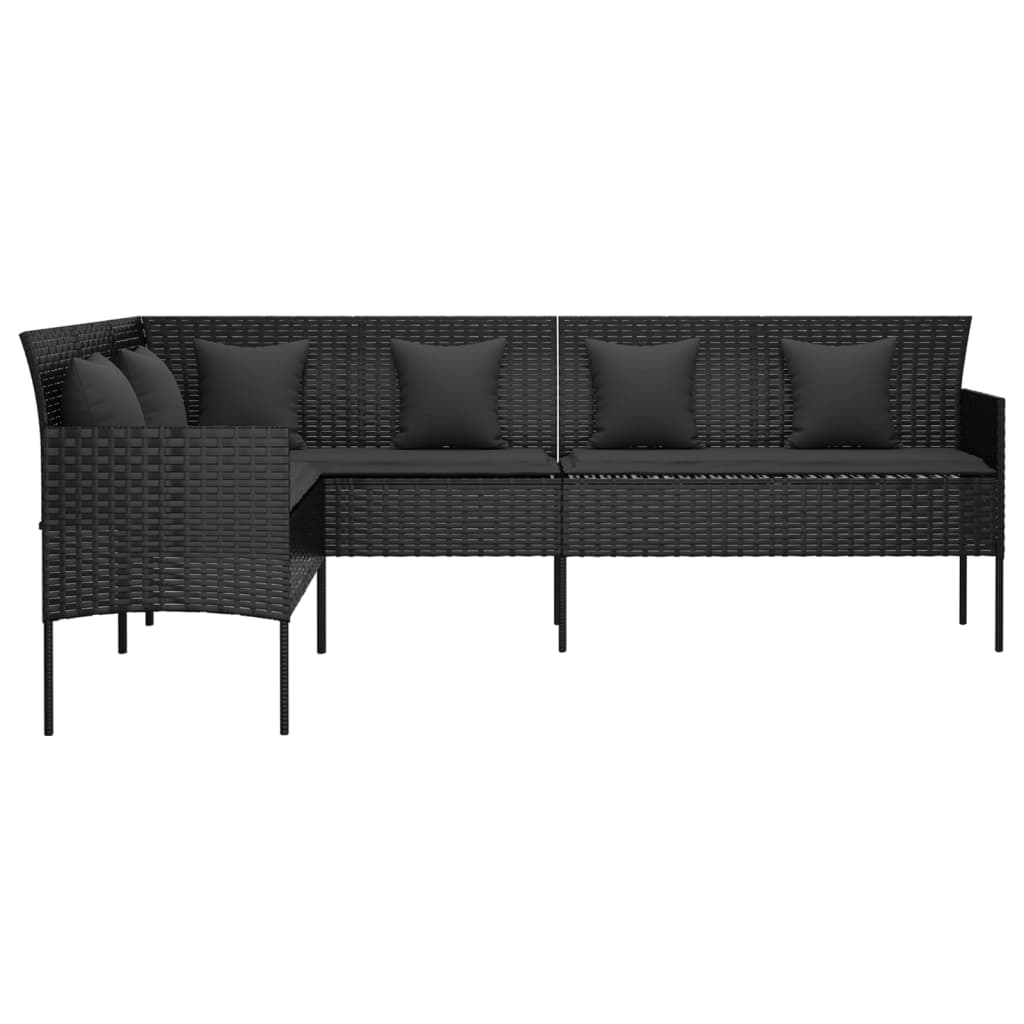 vidaXL Canapé de jardin d'angle avec coussins Noir Résine tressée