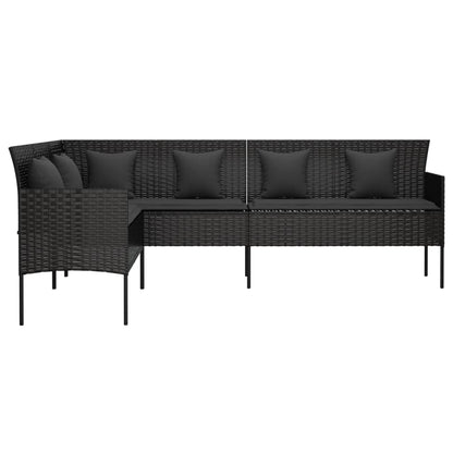 vidaXL Canapé de jardin d'angle avec coussins Noir Résine tressée
