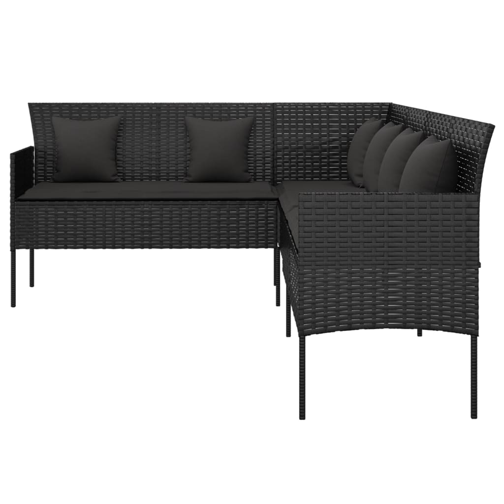 vidaXL Canapé de jardin d'angle avec coussins Noir Résine tressée