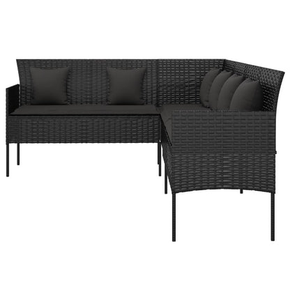 vidaXL Canapé de jardin d'angle avec coussins Noir Résine tressée