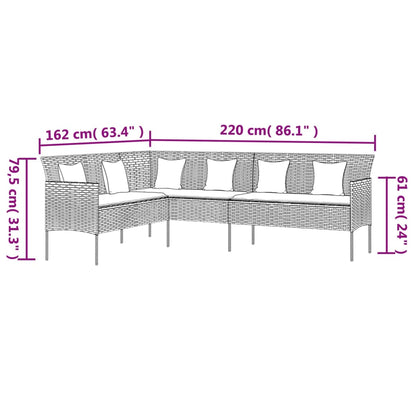 vidaXL Canapé de jardin d'angle avec coussins Noir Résine tressée