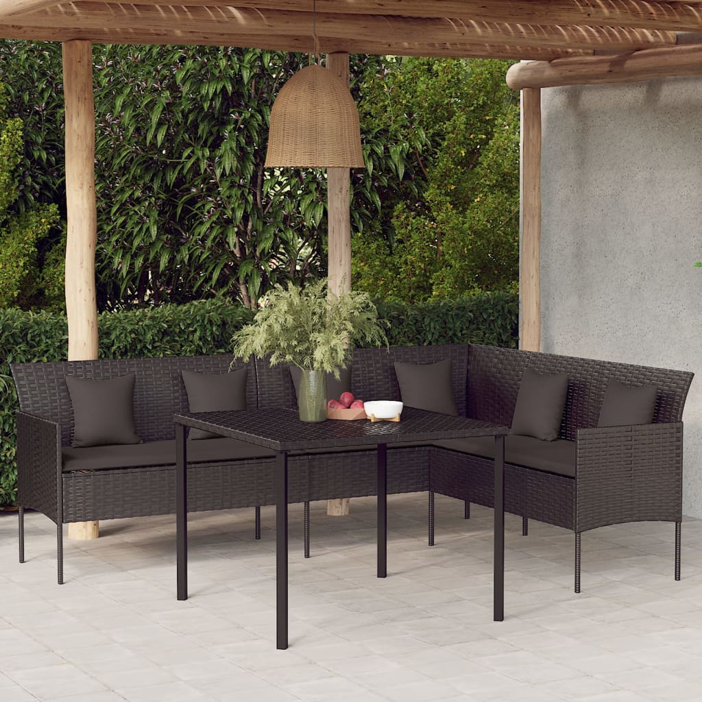 vidaXL Canapé de jardin d'angle avec coussins Noir Résine tressée