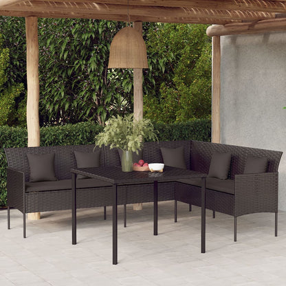 vidaXL Canapé de jardin d'angle avec coussins Noir Résine tressée