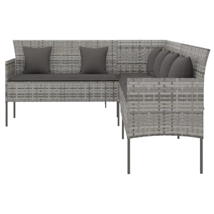 vidaXL Canapé de jardin en L avec coussins en résine tressée gris