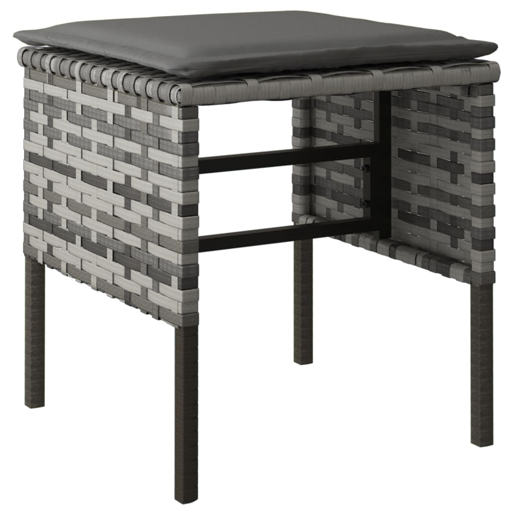 Gartenhocker mit Kissen 4 Stk. Grau Poly Rattan