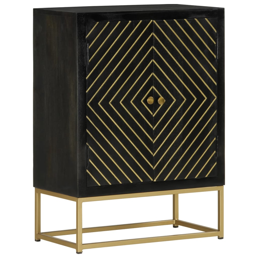 vidaXL Sideboard mit 2 Türen Schwarz Gold 55x30x75 cm Massivholz Mango