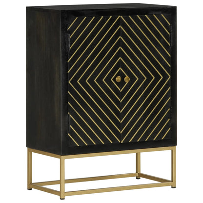 vidaXL Sideboard mit 2 Türen Schwarz Gold 55x30x75 cm Massivholz Mango