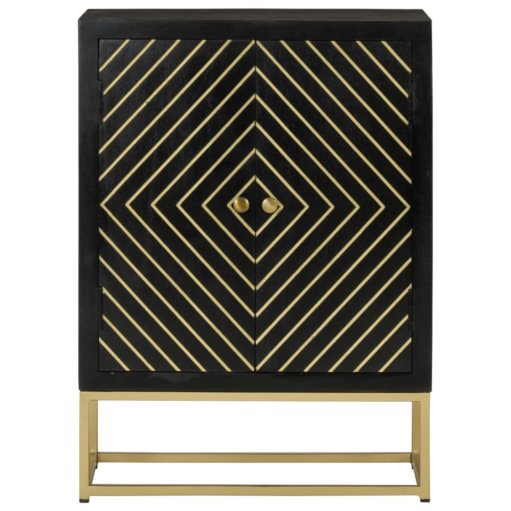 vidaXL Sideboard mit 2 Türen Schwarz Gold 55x30x75 cm Massivholz Mango