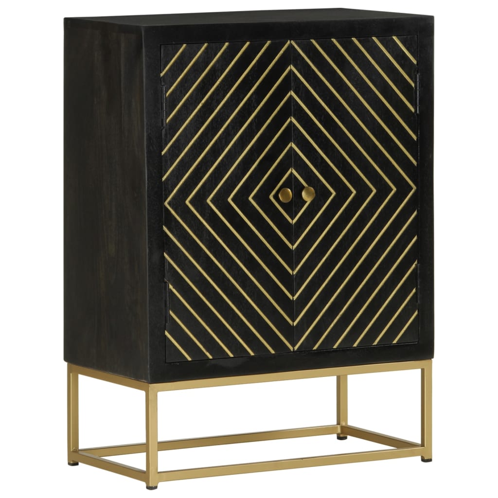 vidaXL Sideboard mit 2 Türen Schwarz Gold 55x30x75 cm Massivholz Mango