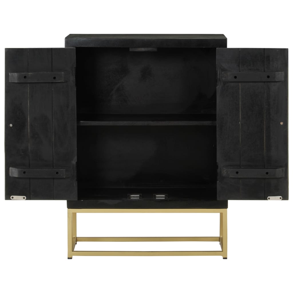 vidaXL Sideboard mit 2 Türen Schwarz Gold 55x30x75 cm Massivholz Mango