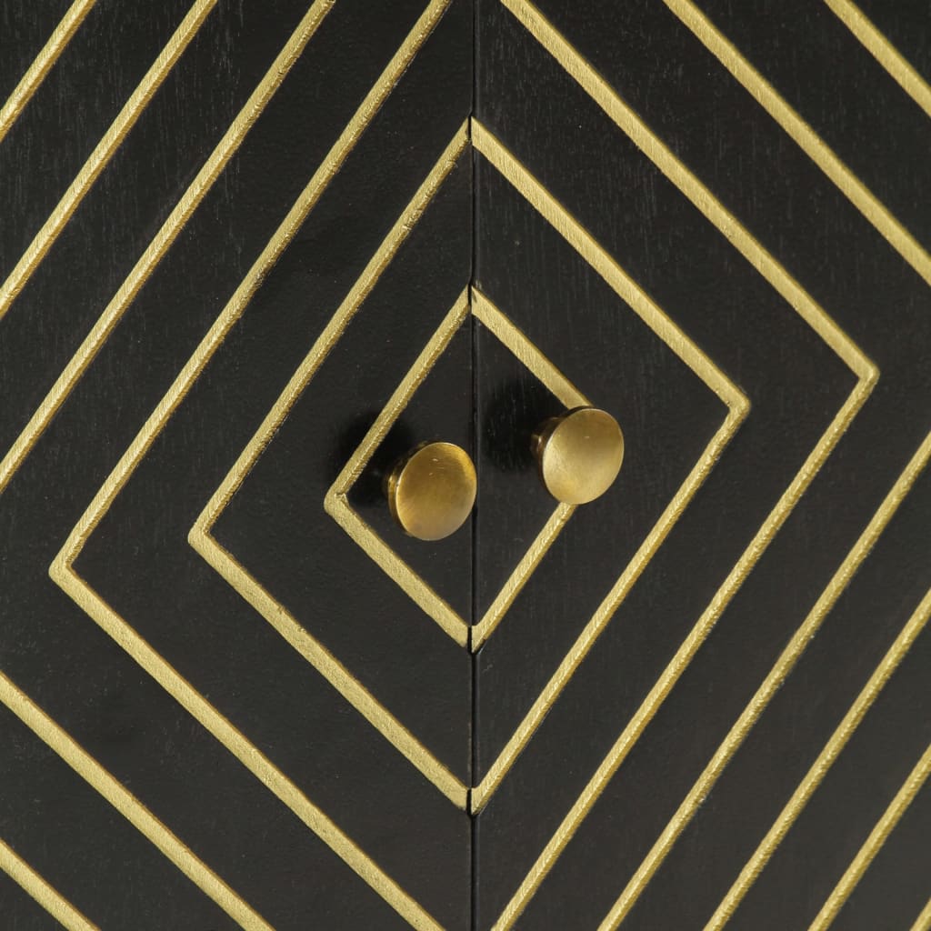vidaXL Sideboard mit 2 Türen Schwarz Gold 55x30x75 cm Massivholz Mango