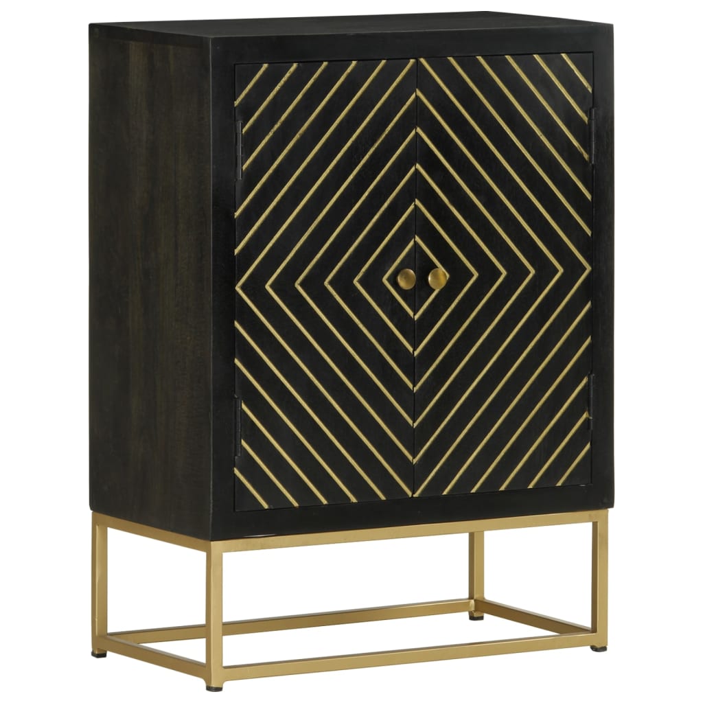 vidaXL Sideboard mit 2 Türen Schwarz Gold 55x30x75 cm Massivholz Mango