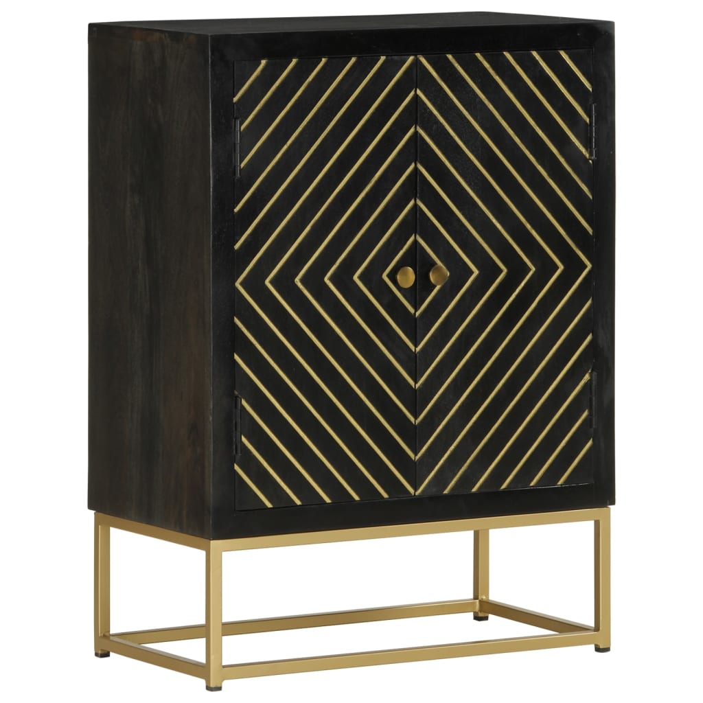 vidaXL Sideboard mit 2 Türen Schwarz Gold 55x30x75 cm Massivholz Mango