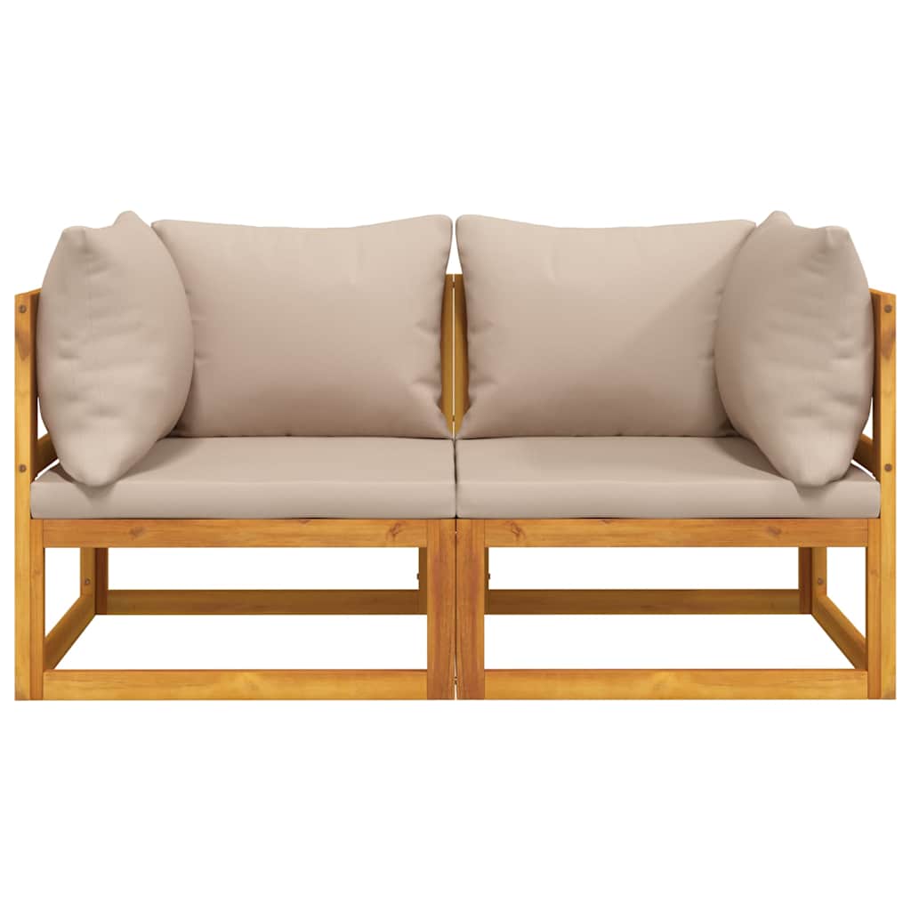 vidaXL Canapés d'angle modulaires 2 pcs avec coussins bois d'acacia massif taupe