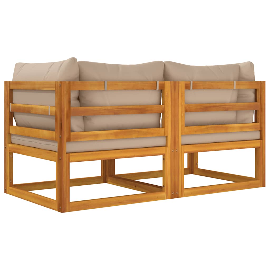vidaXL Canapés d'angle modulaires 2 pcs avec coussins bois d'acacia massif taupe