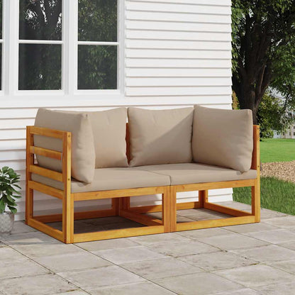 vidaXL Canapés d'angle modulaires 2 pcs avec coussins bois d'acacia massif taupe