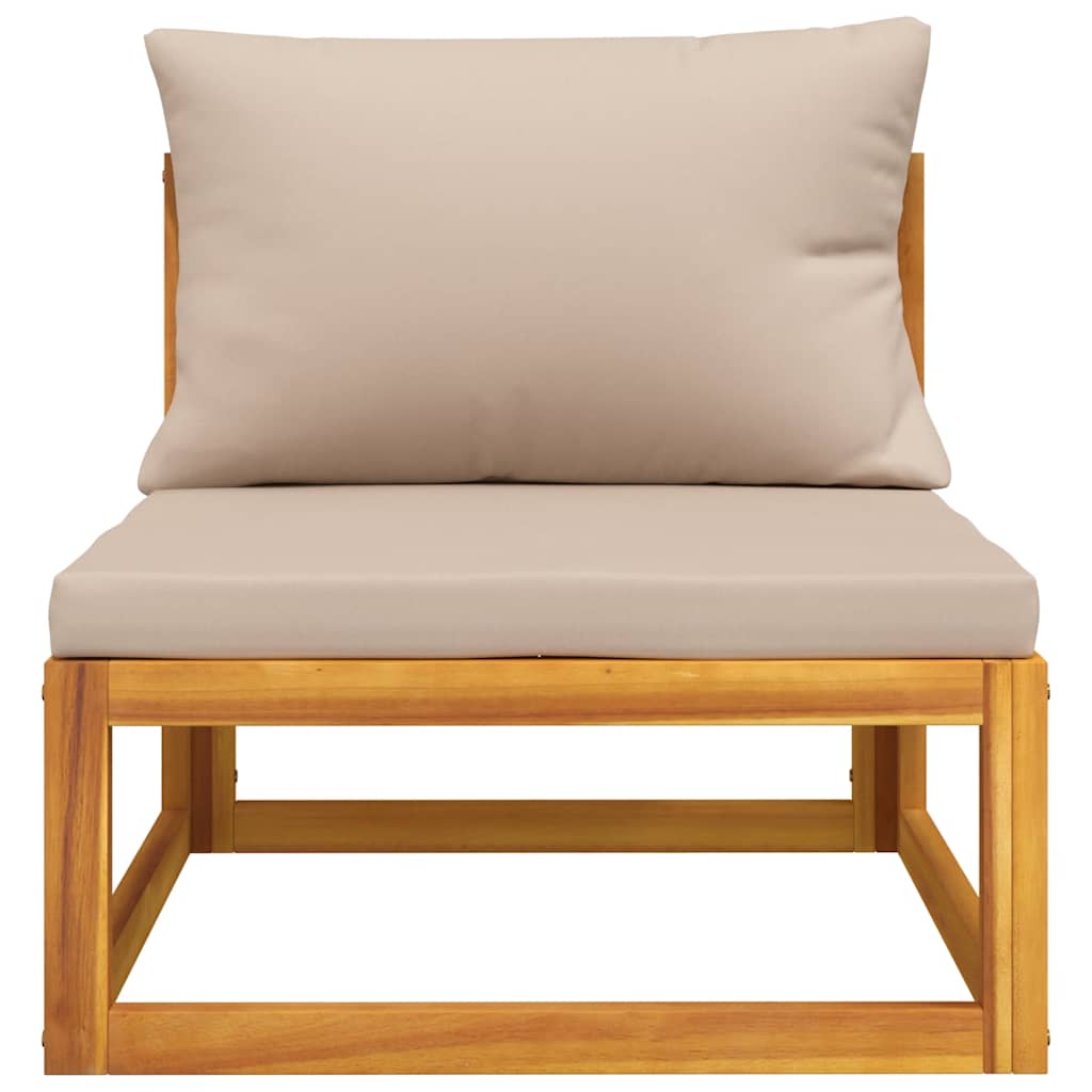 vidaXL Canapé central de jardin avec coussins taupe Bois d'acacia massif