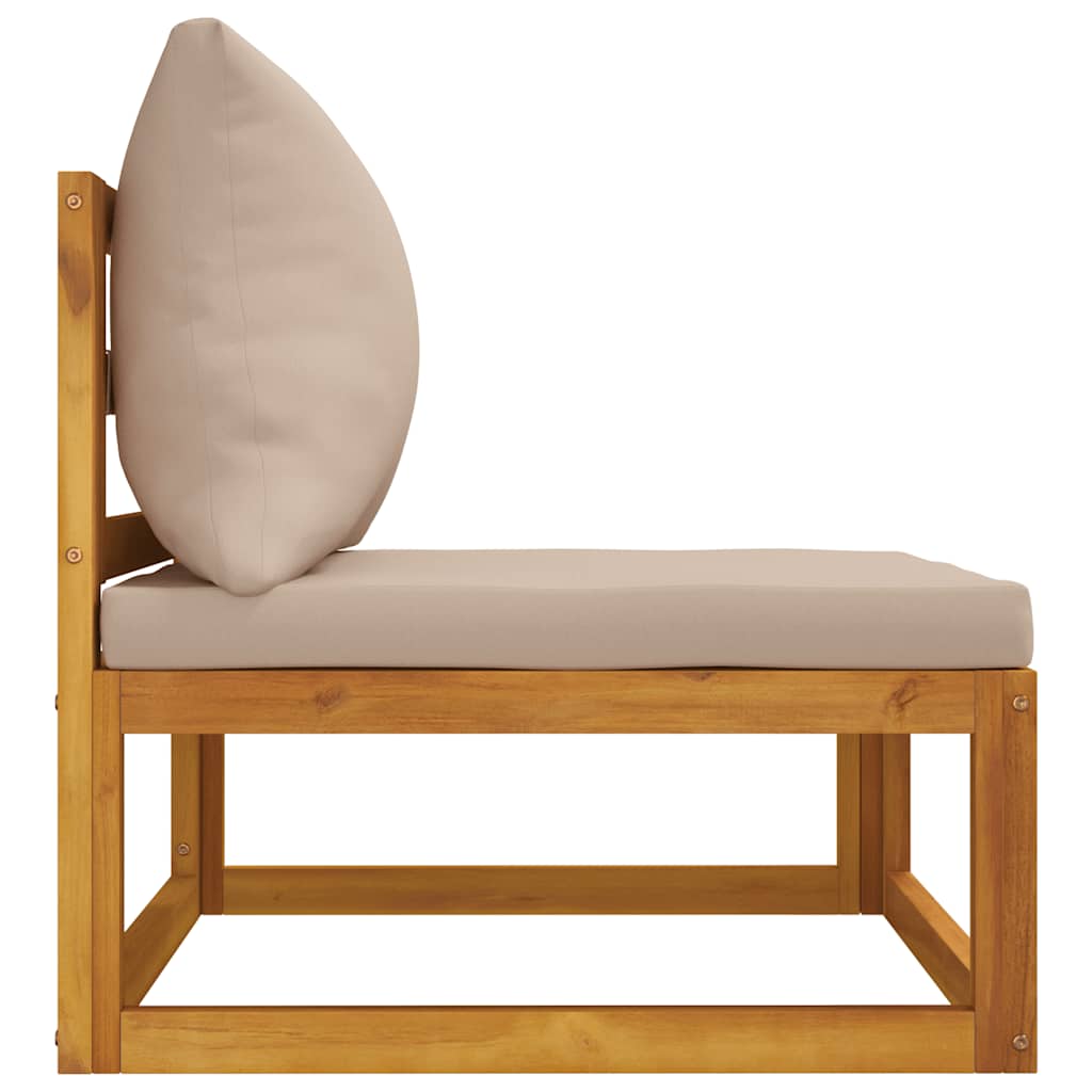 vidaXL Canapé central de jardin avec coussins taupe Bois d'acacia massif