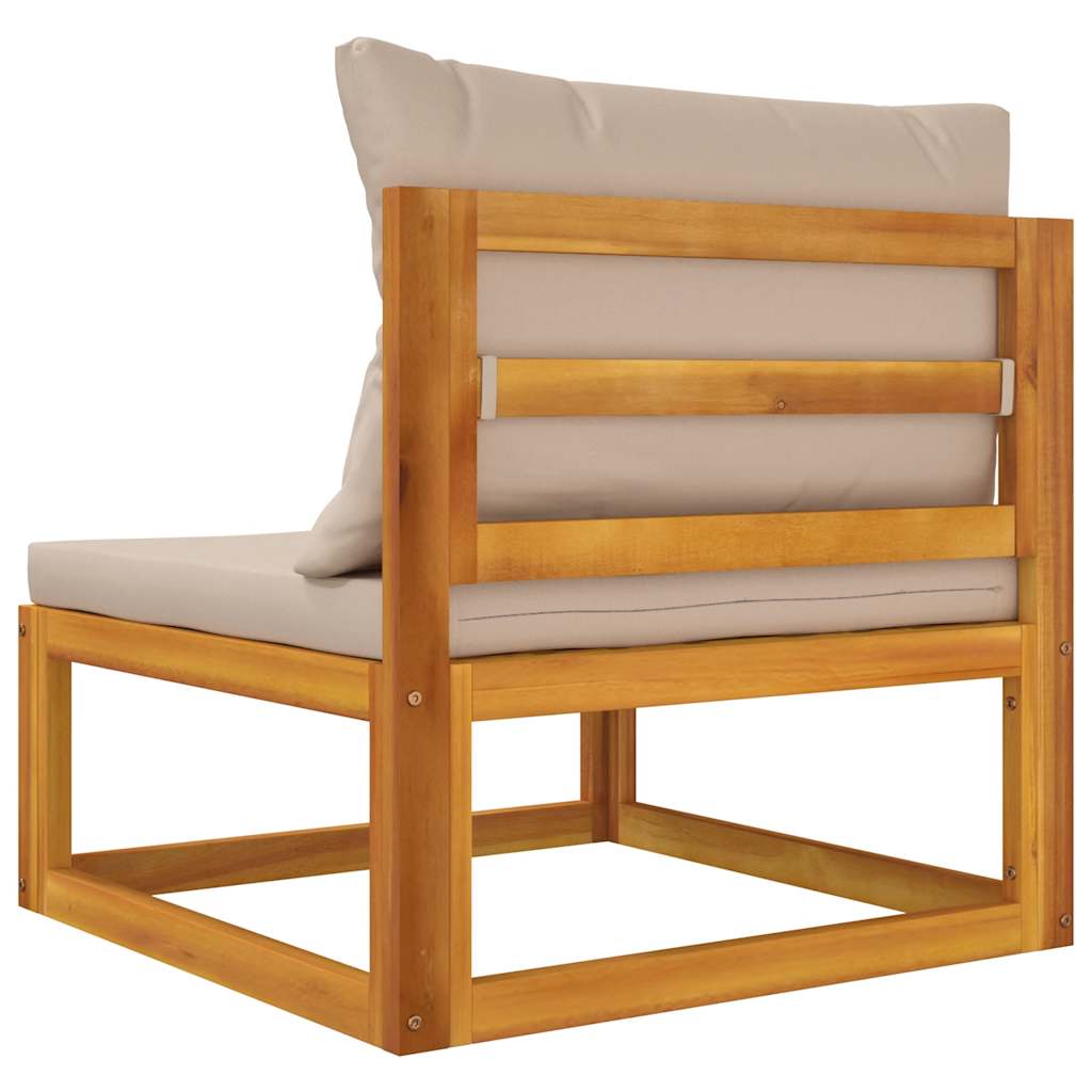 vidaXL Canapé central de jardin avec coussins taupe Bois d'acacia massif