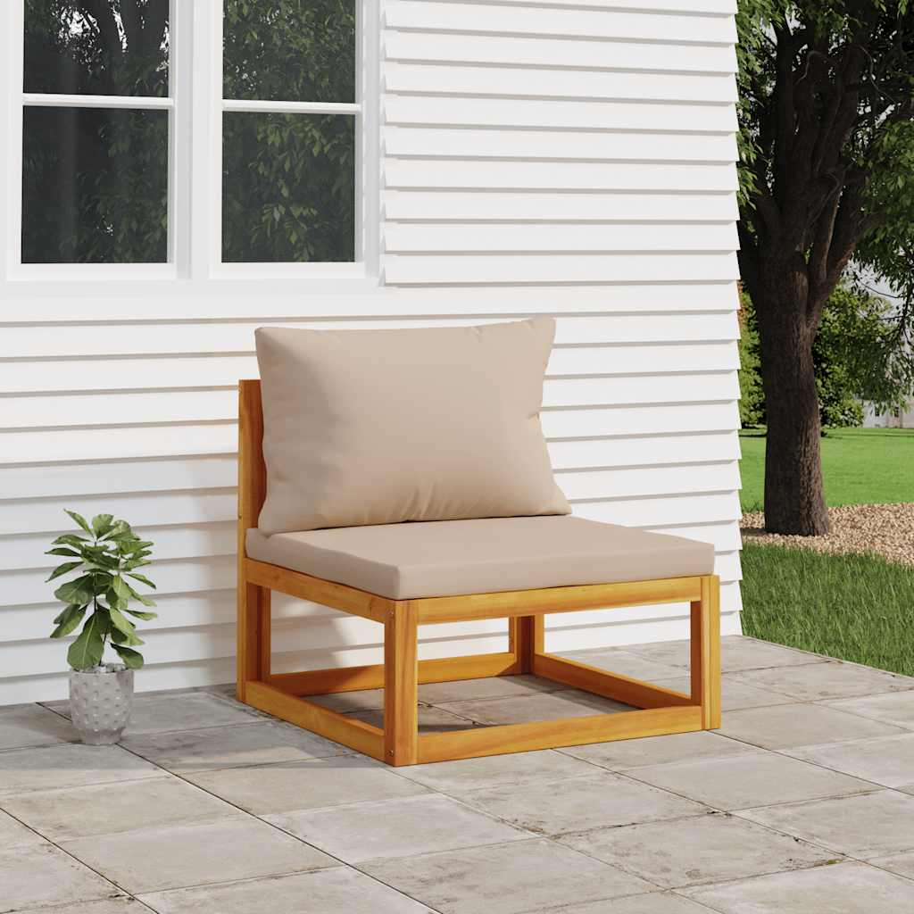vidaXL Canapé central de jardin avec coussins taupe Bois d'acacia massif