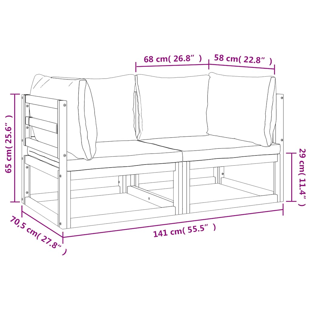 vidaXL Modular-Ecksofas 2 Stk. mit Hellgrauen Kissen Massivholz Akazie
