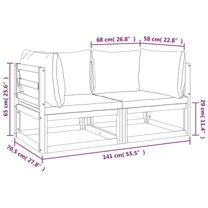 vidaXL Modular-Ecksofas 2 Stk. mit Hellgrauen Kissen Massivholz Akazie
