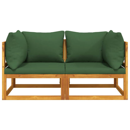 vidaXL Modular-Ecksofas 2 Stk. mit Grünen Kissen Massivholz Akazie