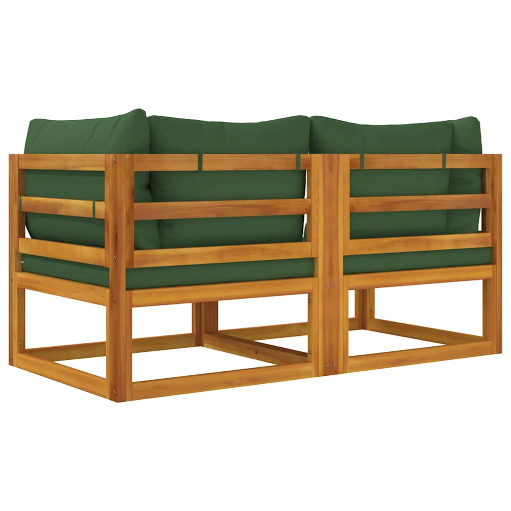 vidaXL Modular-Ecksofas 2 Stk. mit Grünen Kissen Massivholz Akazie