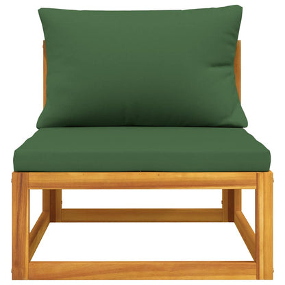 vidaXL Canapé central de jardin avec coussins verts Bois d'acacia massif