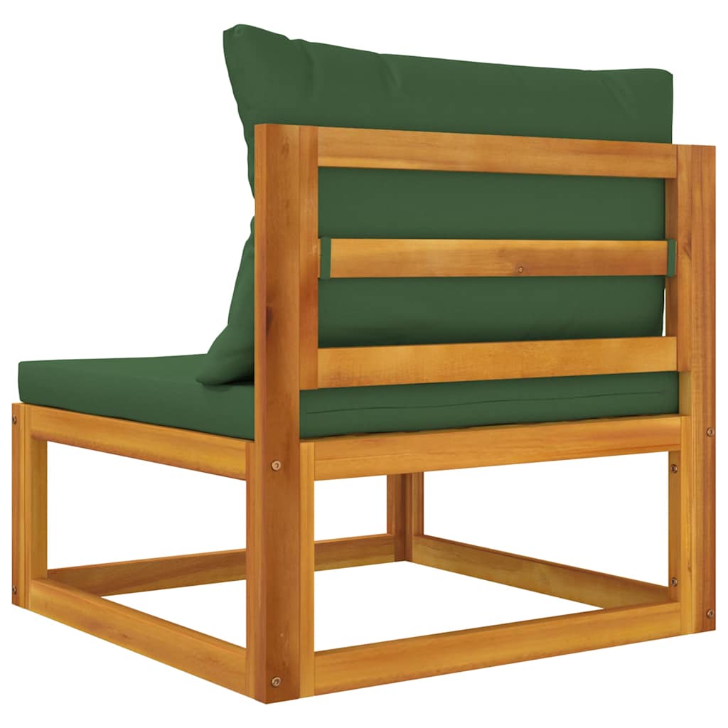 vidaXL Canapé central de jardin avec coussins verts Bois d'acacia massif