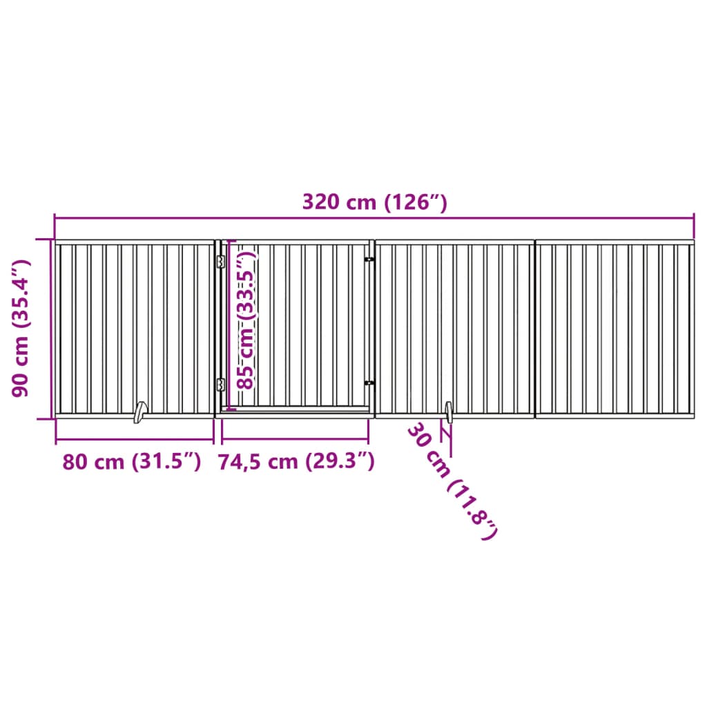 vidaXL 4-tlg. Hundetor mit Tür Faltbar Schwarz 320 cm Pappelholz