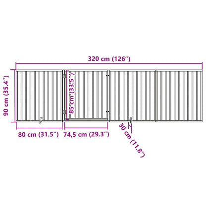 vidaXL 4-tlg. Hundetor mit Tür Faltbar Schwarz 320 cm Pappelholz