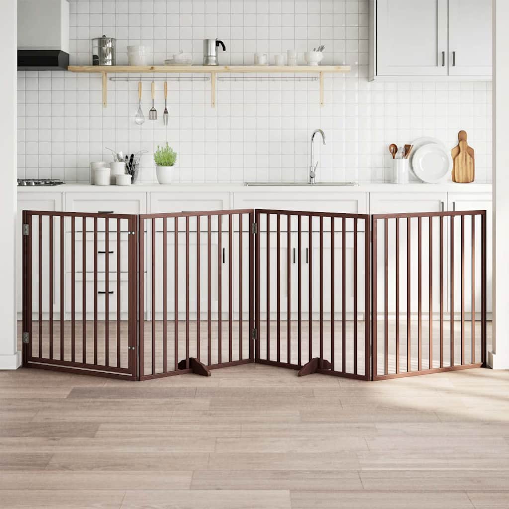 Hundegitter mit Tür Faltbar 4 Paneele Braun 320 cm Pappelholz