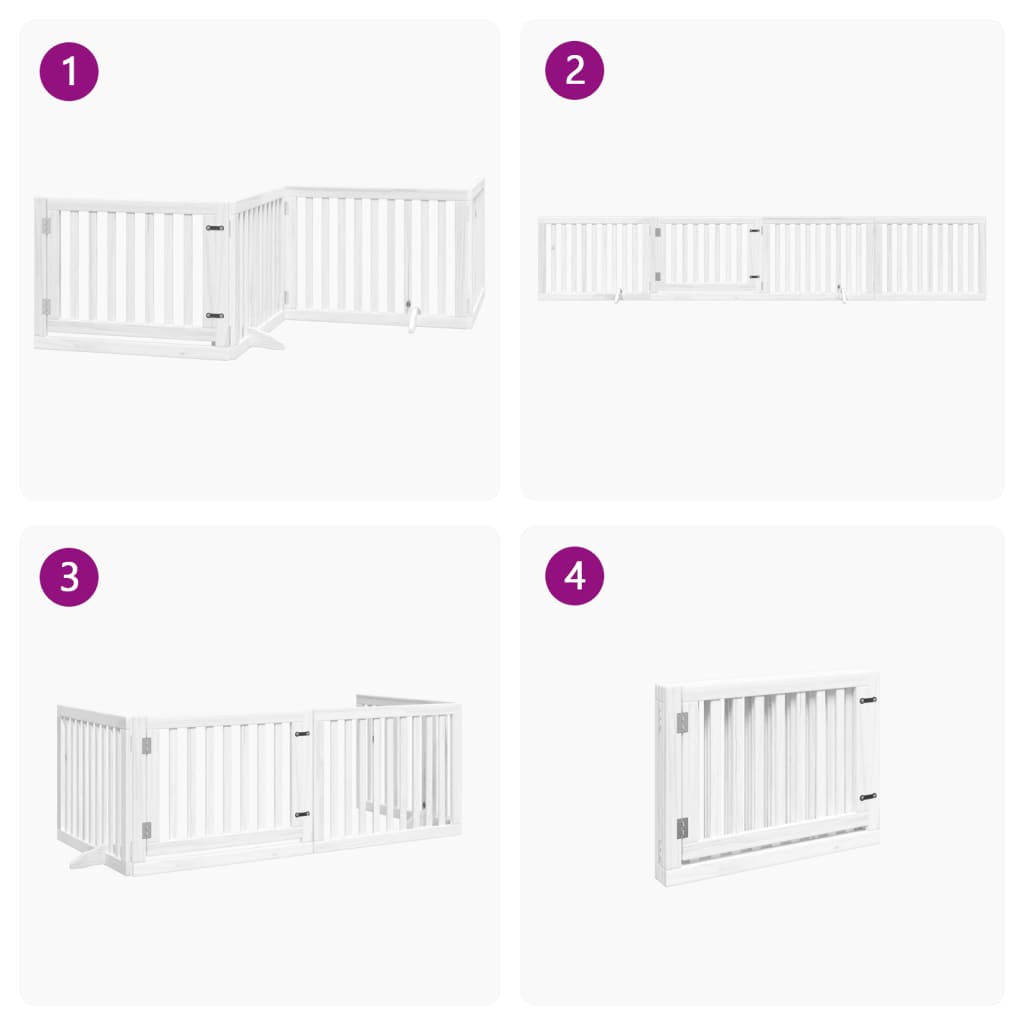 vidaXL Barrière pour chien à 4 pans avec porte Pliable Blanc 320 cm Bois de peuplier