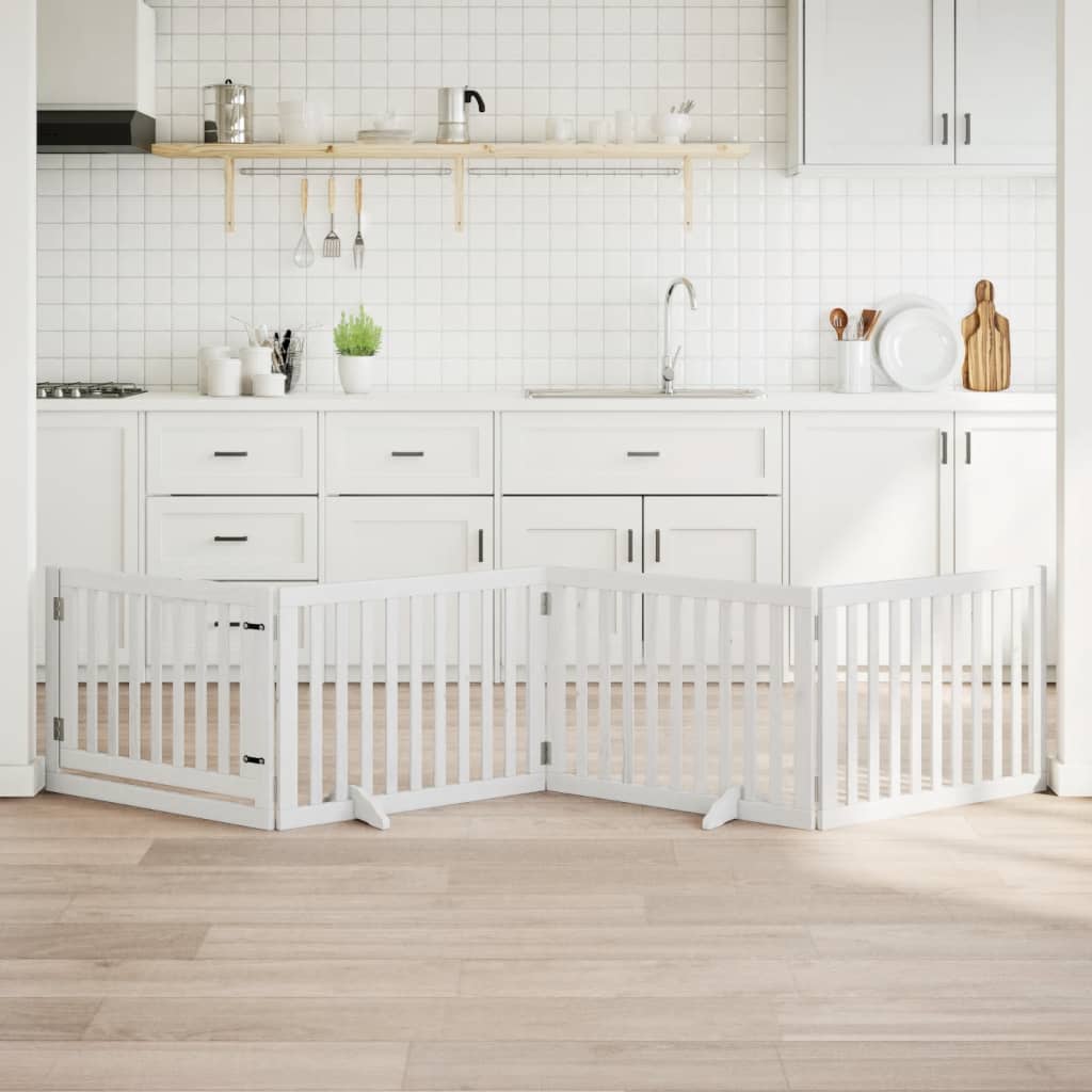 vidaXL Barrière pour chien à 4 pans avec porte Pliable Blanc 320 cm Bois de peuplier
