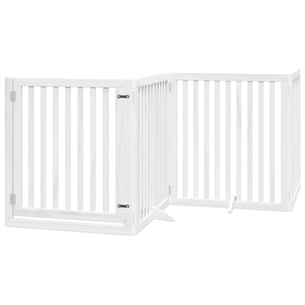 vidaXL Barrière pour chien à 4 pans avec porte Pliable Blanc 320 cm Bois de peuplier