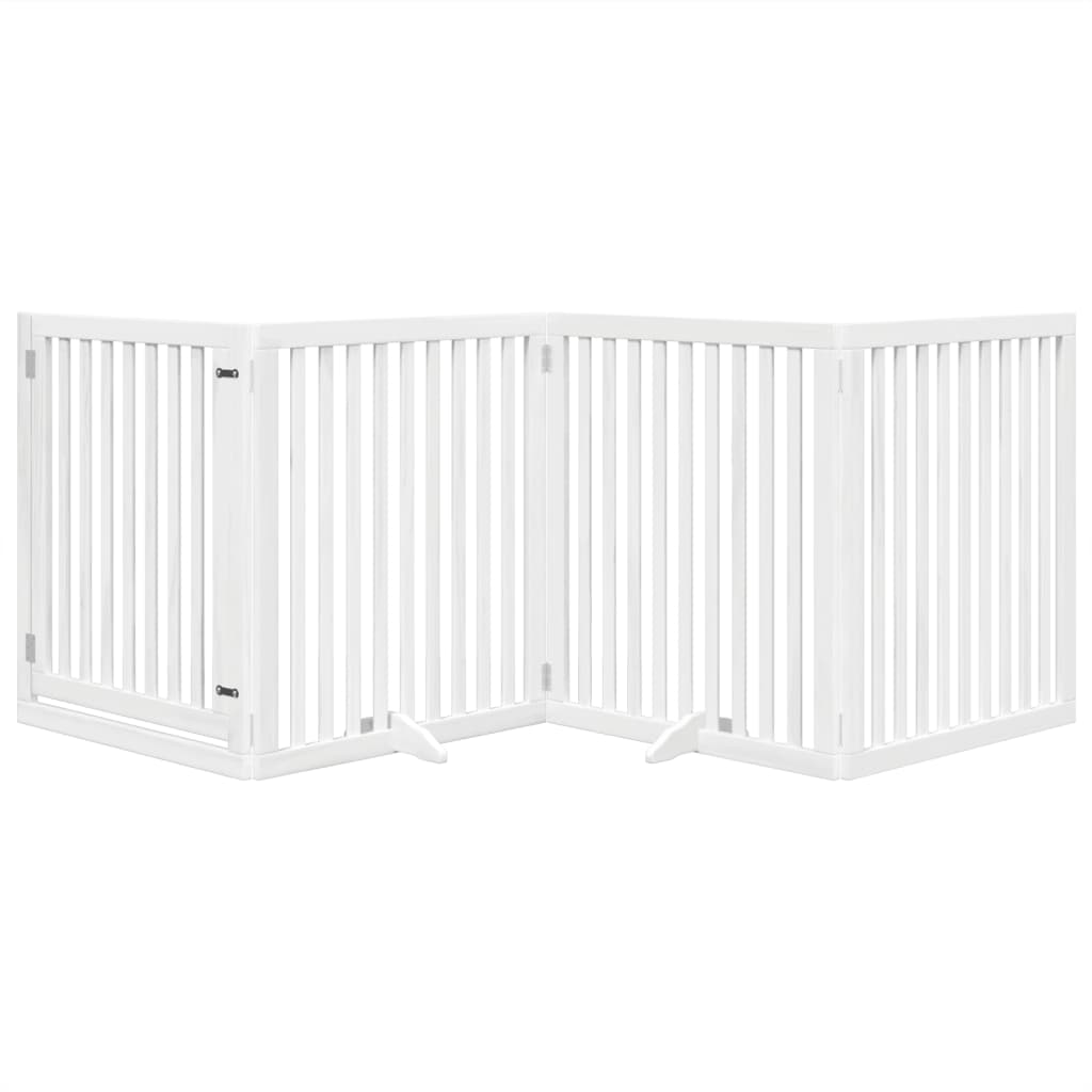 vidaXL Barrière pour chien à 4 pans avec porte Pliable Blanc 320 cm Bois de peuplier