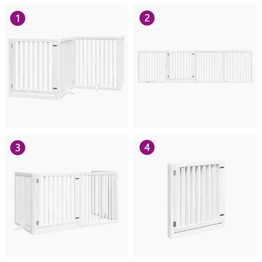 vidaXL Barrière pour chien à 4 pans avec porte Pliable Blanc 320 cm Bois de peuplier