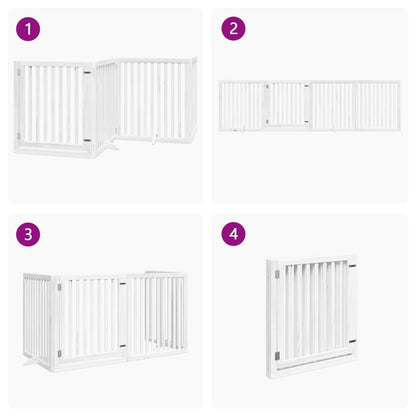vidaXL Barrière pour chien à 4 pans avec porte Pliable Blanc 320 cm Bois de peuplier