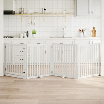vidaXL Barrière pour chien à 4 pans avec porte Pliable Blanc 320 cm Bois de peuplier