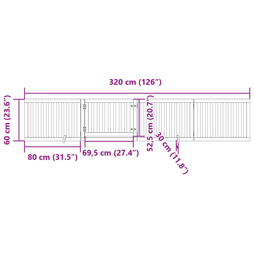 vidaXL 4-tlg. Hundetor mit Tür Faltbar Schwarz 320 cm Pappelholz