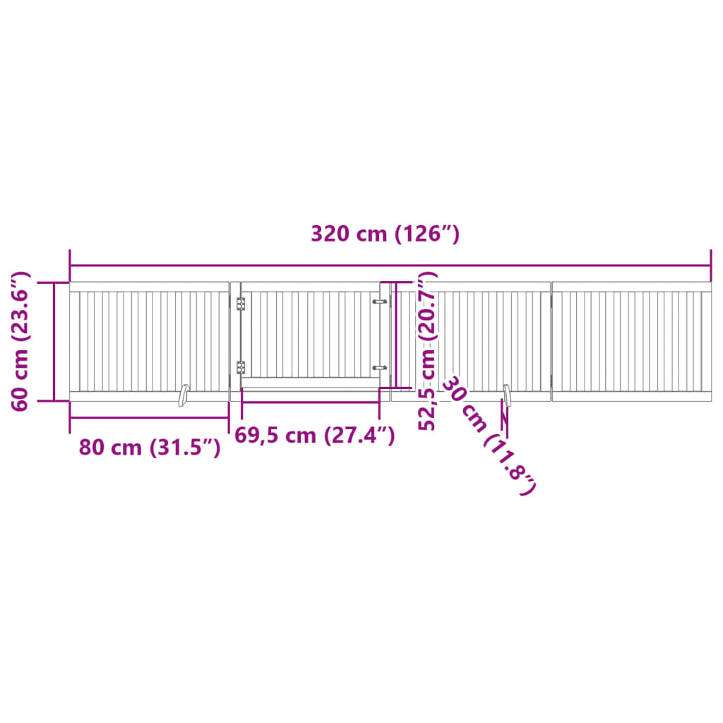 vidaXL 4-tlg. Hundetor mit Tür Faltbar Braun 320 cm Pappelholz