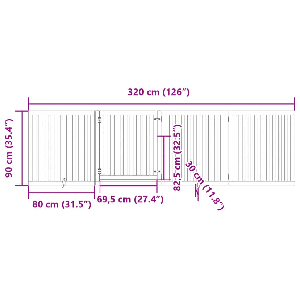 vidaXL 4-tlg. Hundetor mit Tür Faltbar Braun 320 cm Pappelholz