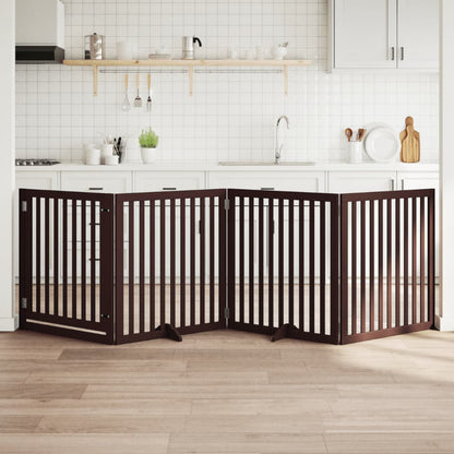 vidaXL 4-tlg. Hundetor mit Tür Faltbar Braun 320 cm Pappelholz