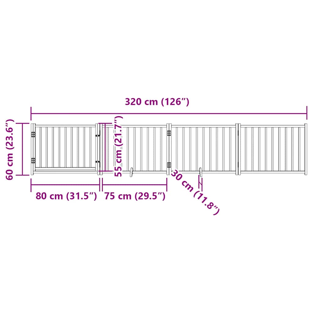 vidaXL 4-tlg. Hundetor mit Tür Faltbar 320 cm Massivholz Tanne