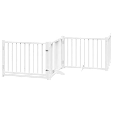 vidaXL 4-tlg. Hundetor mit Tür Faltbar Weiß 320 cm Massivholz Tanne