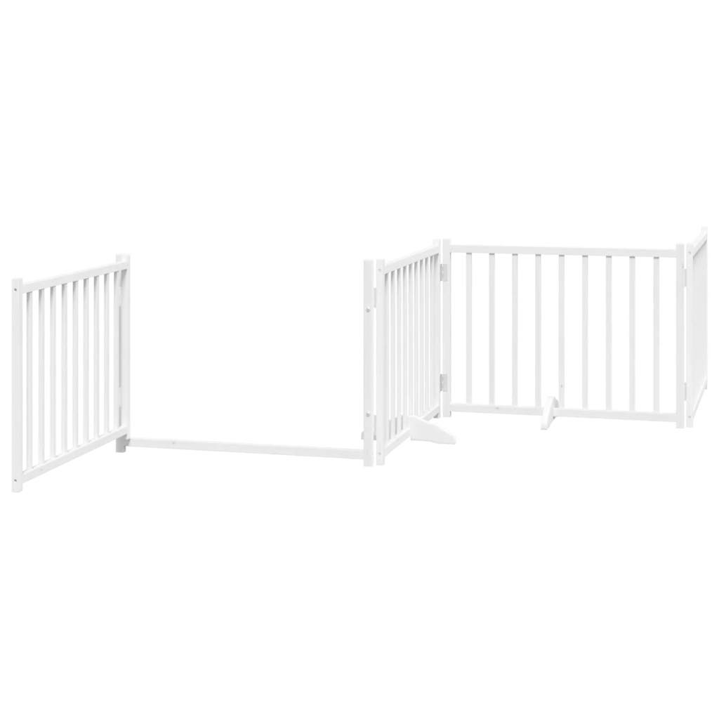 vidaXL 4-tlg. Hundetor mit Tür Faltbar Weiß 320 cm Massivholz Tanne
