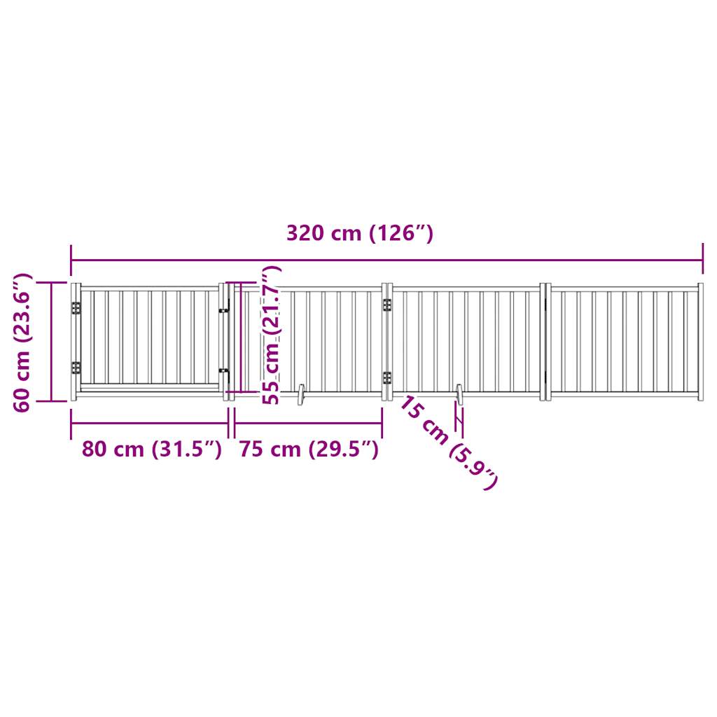 vidaXL 4-tlg. Hundetor mit Tür Faltbar Weiß 320 cm Massivholz Tanne