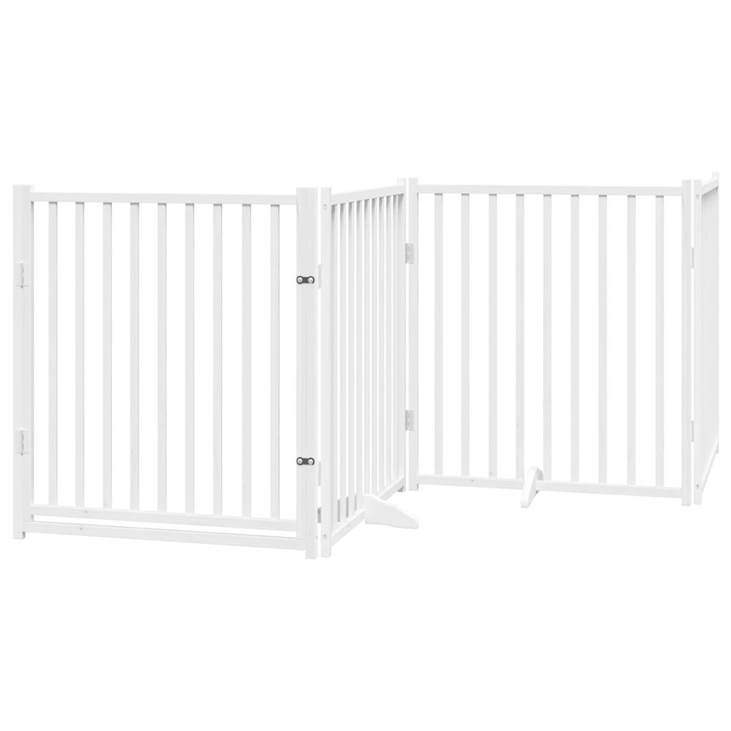 vidaXL 4-tlg. Hundetor mit Tür Faltbar Weiß 320 cm Massivholz Tanne